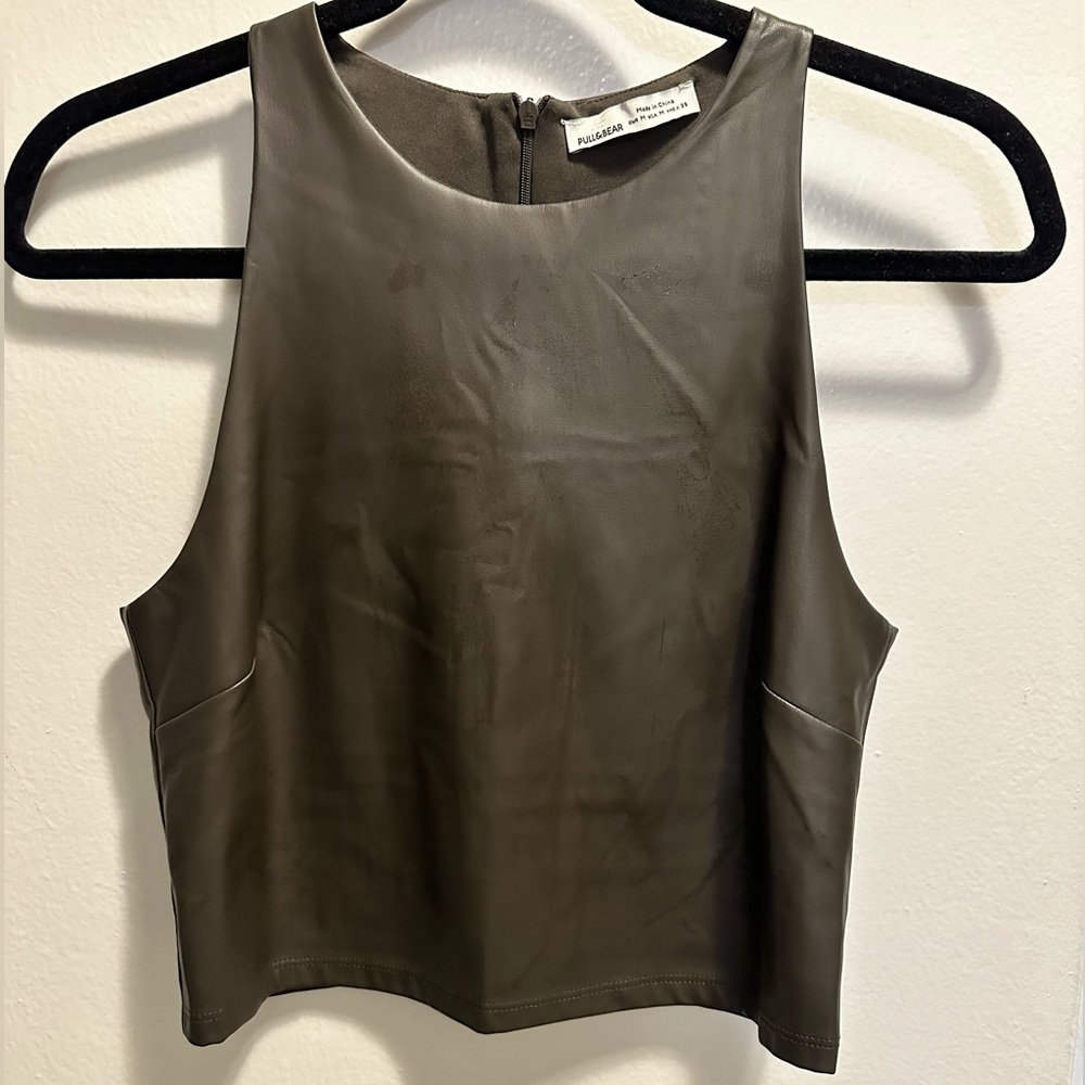 Faux leather crop top - Forrest green